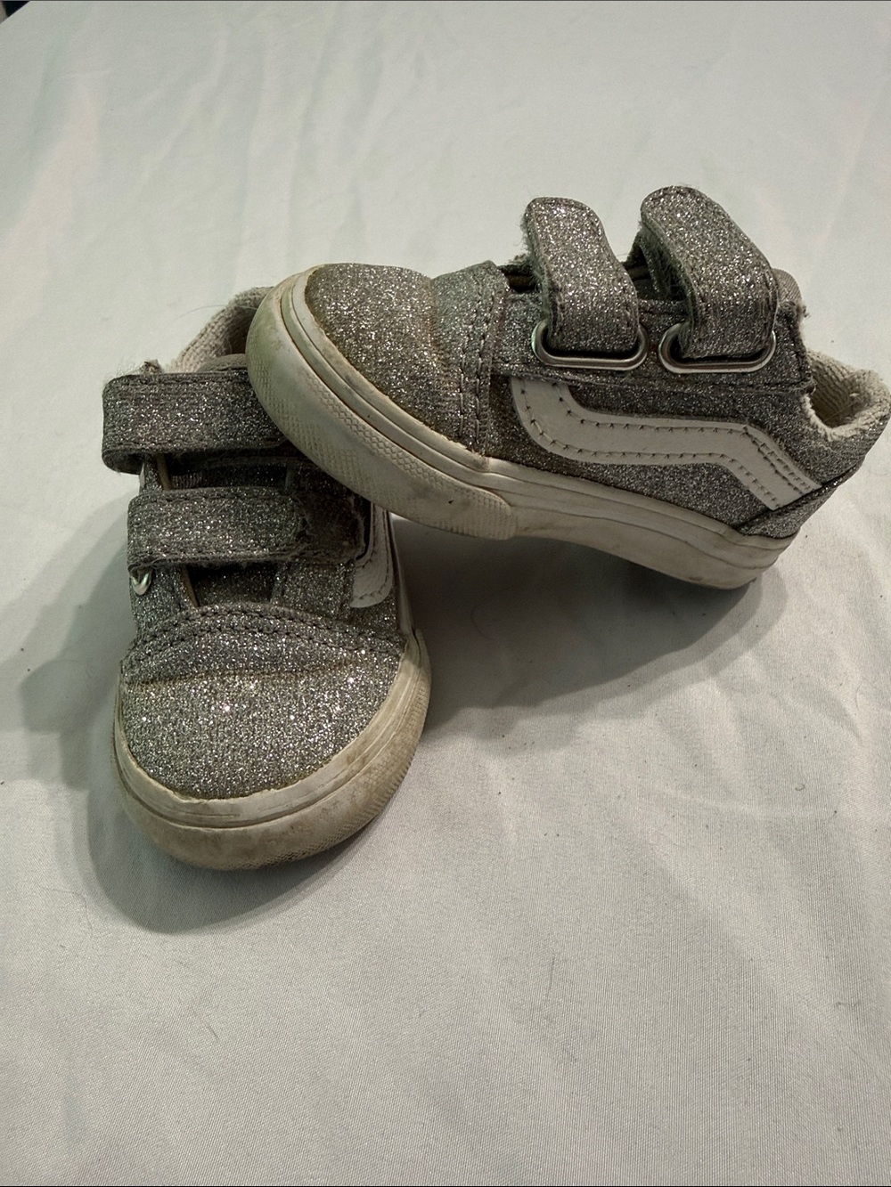 Kids Glitter Velcro Sneakers - Silver